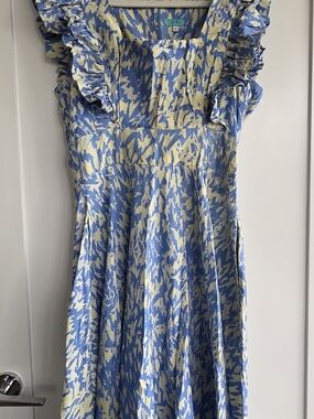 Sika Very Long Maxi Blue and Yellow Ruffle Sleeve Dress